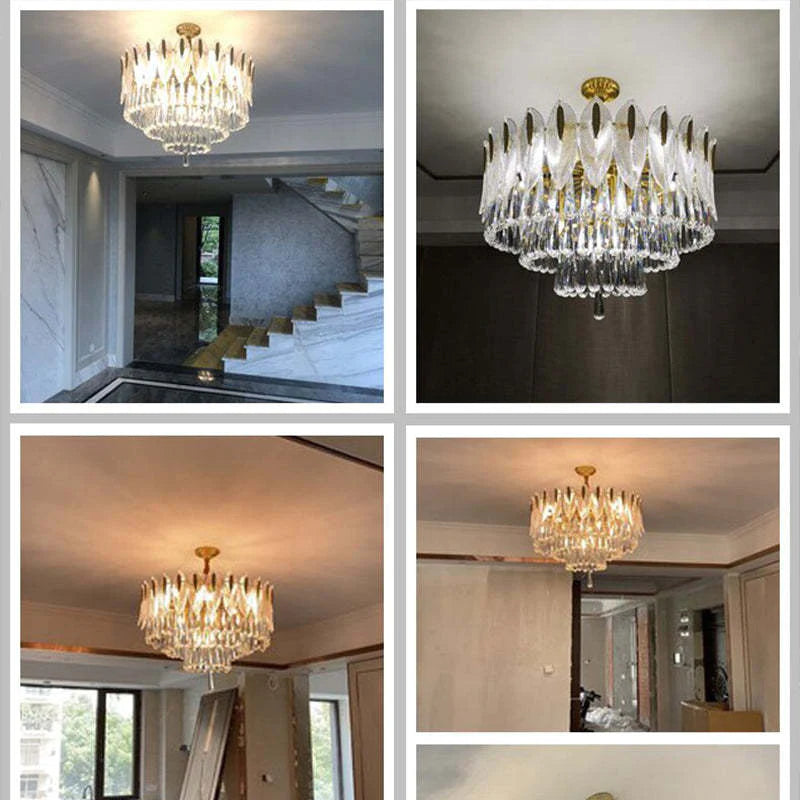 PADO - Lustre Plume Cristal, Métal/Cristal, Doré.