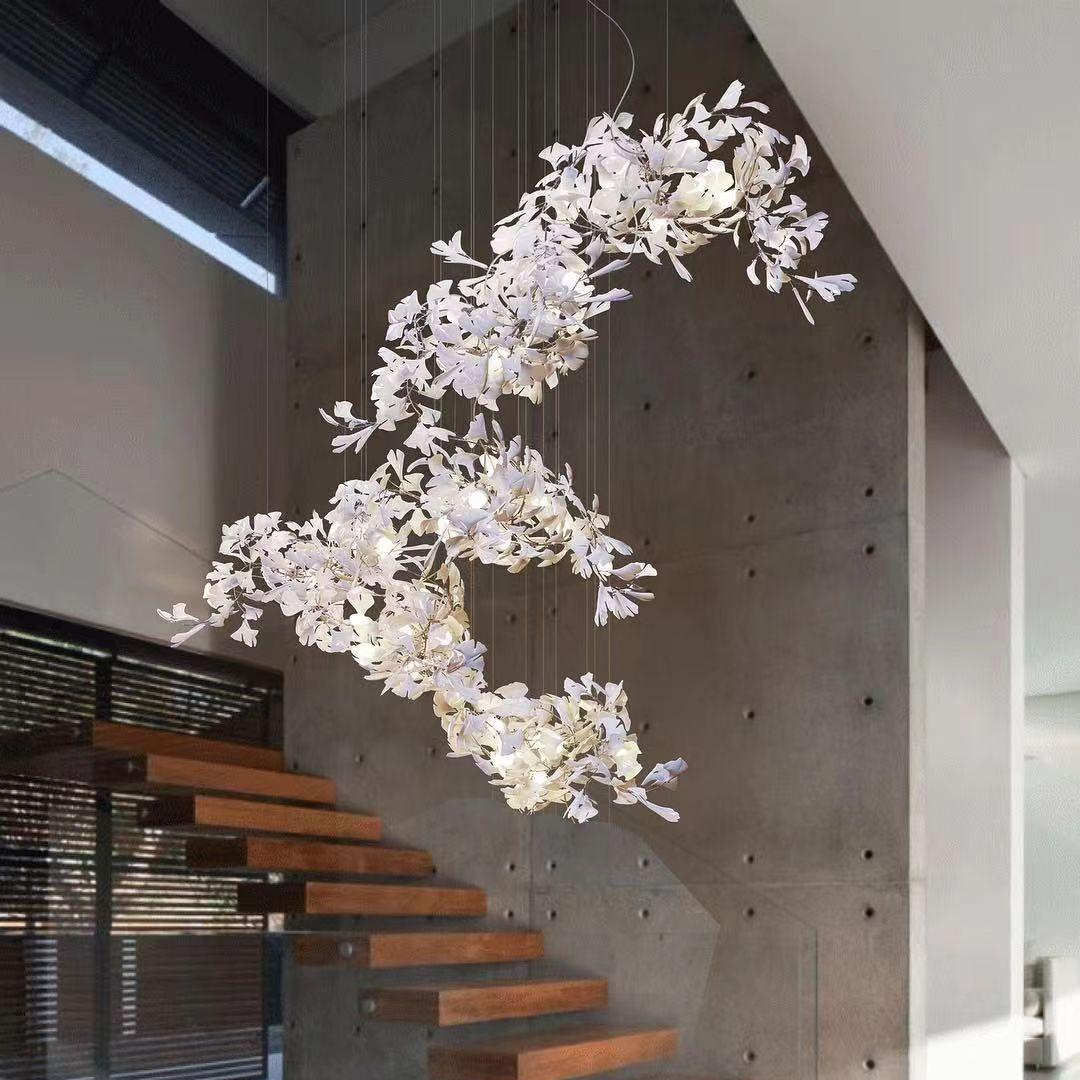 ÉLÉA - Lustre Suspendu Fleur Moderne, Métal/Céramique, Doré.