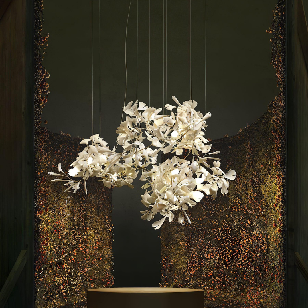 ÉLÉA - Lustre Suspendu Fleur Moderne, Métal/Céramique, Doré.