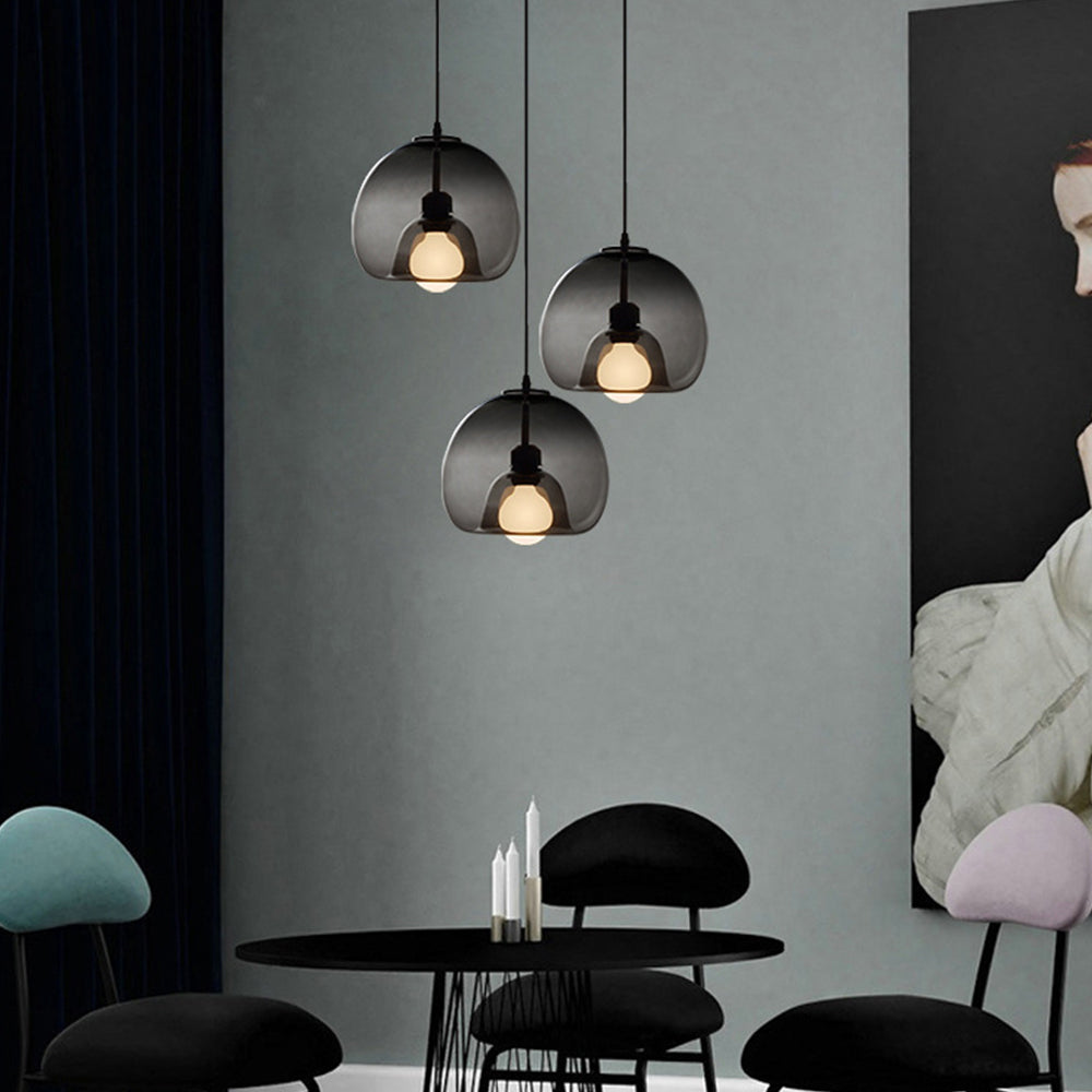 GOBA - Lustre Globe Moderne, Ambre/Gris, Verre.