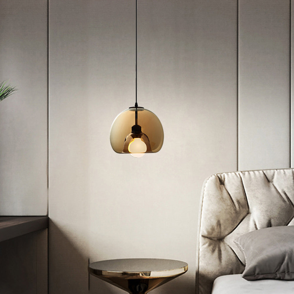 GOBA - Lustre Globe Moderne, Ambre/Gris, Verre.