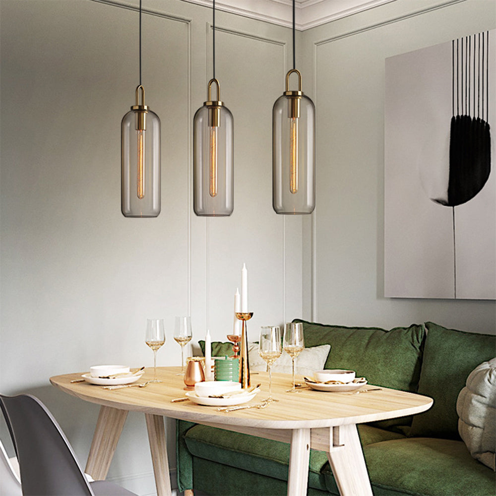 COBI - Luminaire Suspension Cylindre Moderne, Gris Fumé/Clair