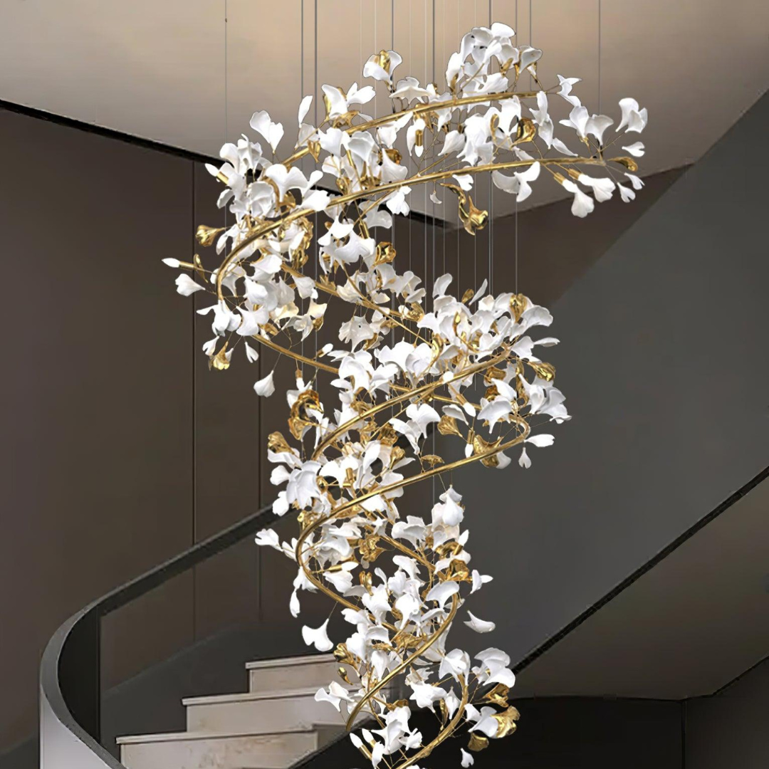 AMA - Lustre Fleur Moderne , Métal/Céramique, Blanc/Doré.