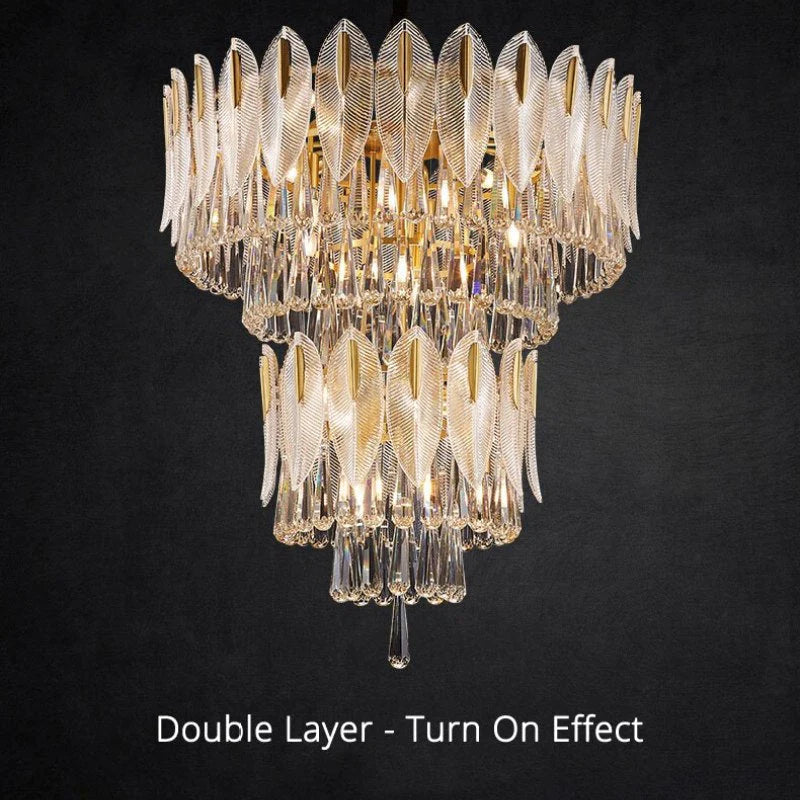 PADO - Lustre Plume Cristal, Métal/Cristal, Doré.