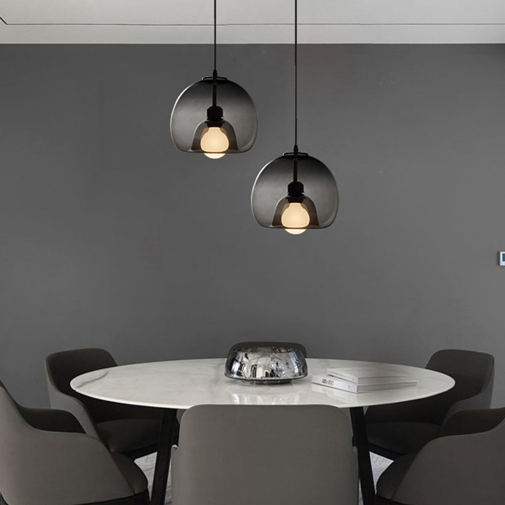 GOBA - Lustre Globe Moderne, Ambre/Gris, Verre.
