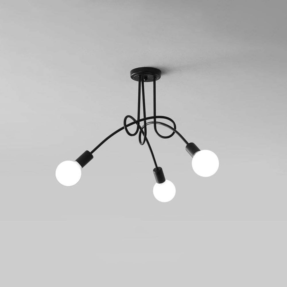 MELA - Plafonnier Moderne Bulle, Métal, Noir/Blanc/Doré.