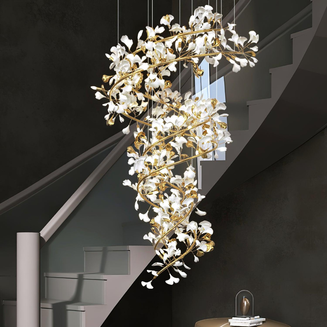 AMA - Lustre Fleur Moderne , Métal/Céramique, Blanc/Doré.