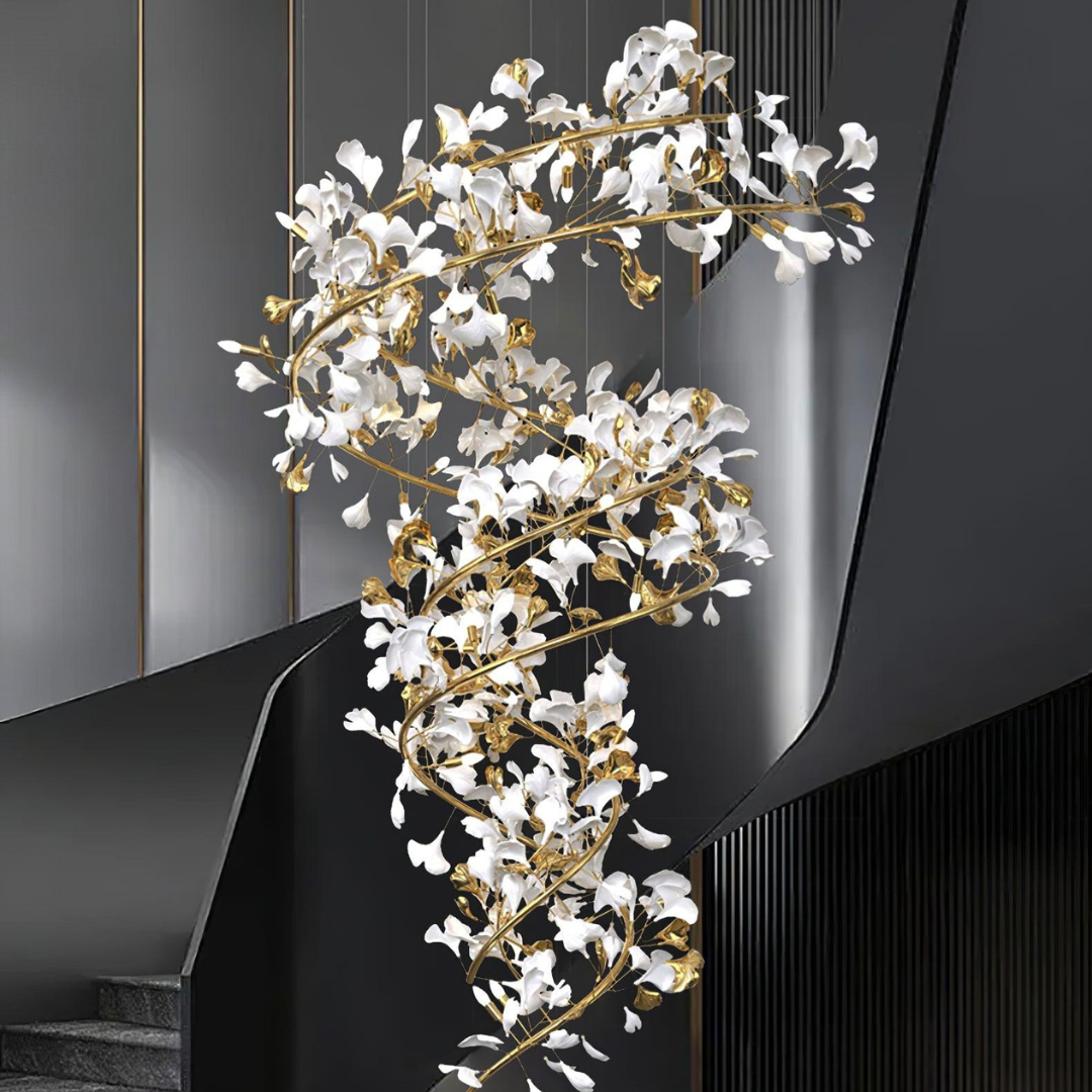 AMA - Lustre Fleur Moderne , Métal/Céramique, Blanc/Doré.