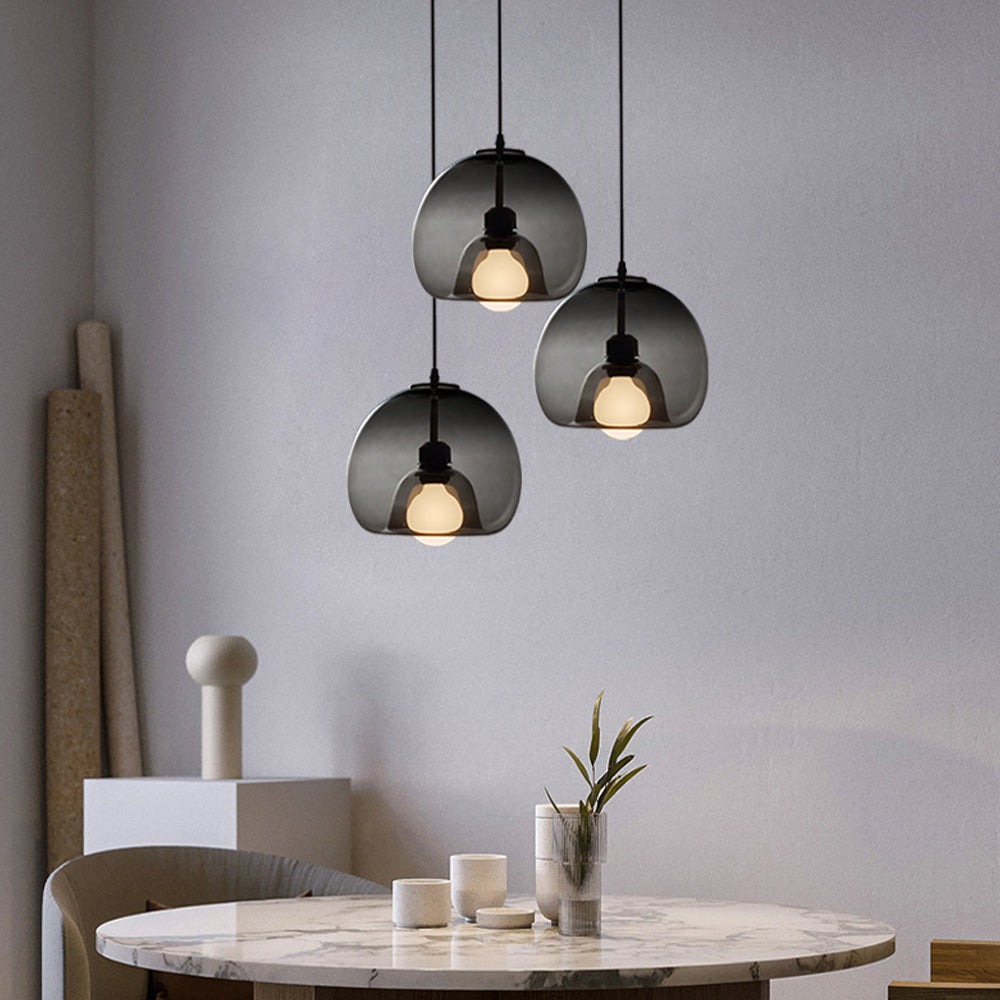 GOBA - Lustre Globe Moderne, Ambre/Gris, Verre.