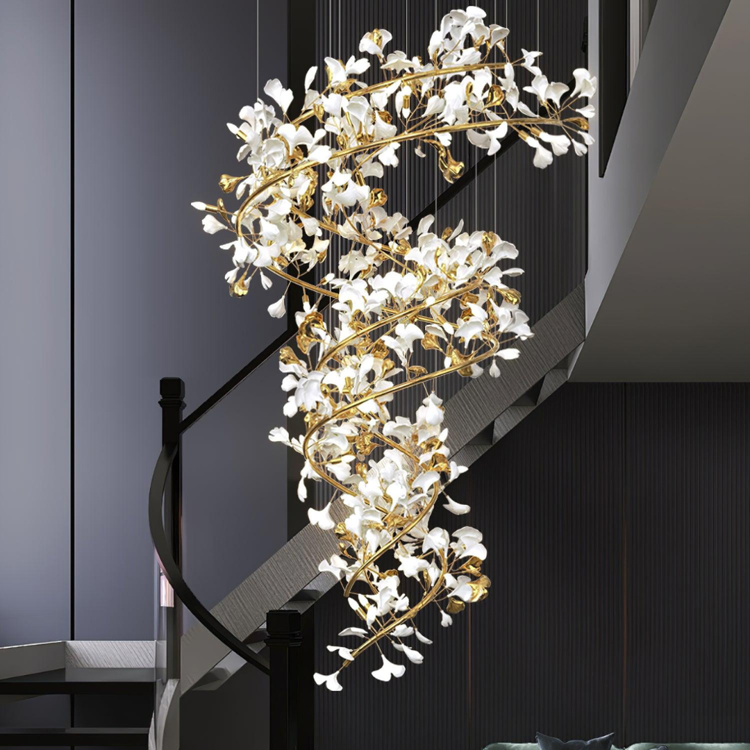 AMA - Lustre Fleur Moderne , Métal/Céramique, Blanc/Doré.