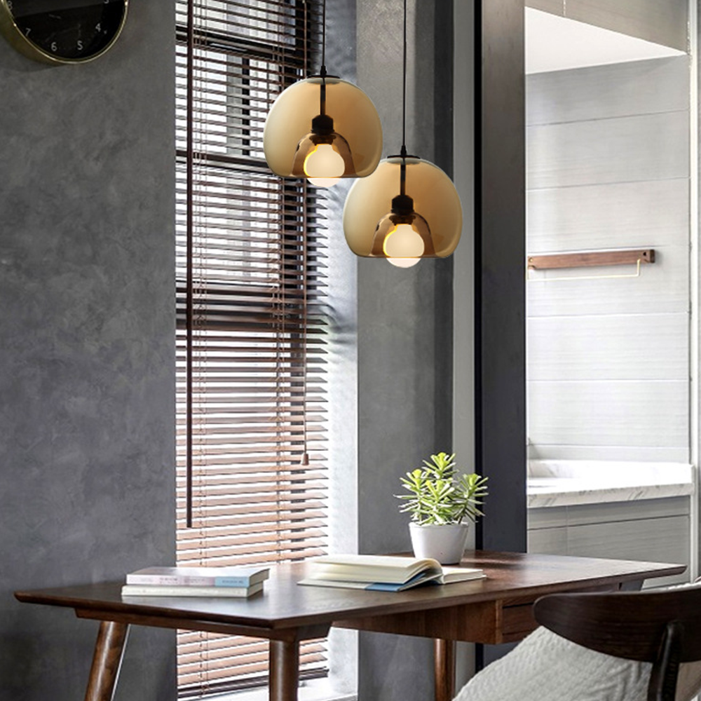 GOBA - Lustre Globe Moderne, Ambre/Gris, Verre.