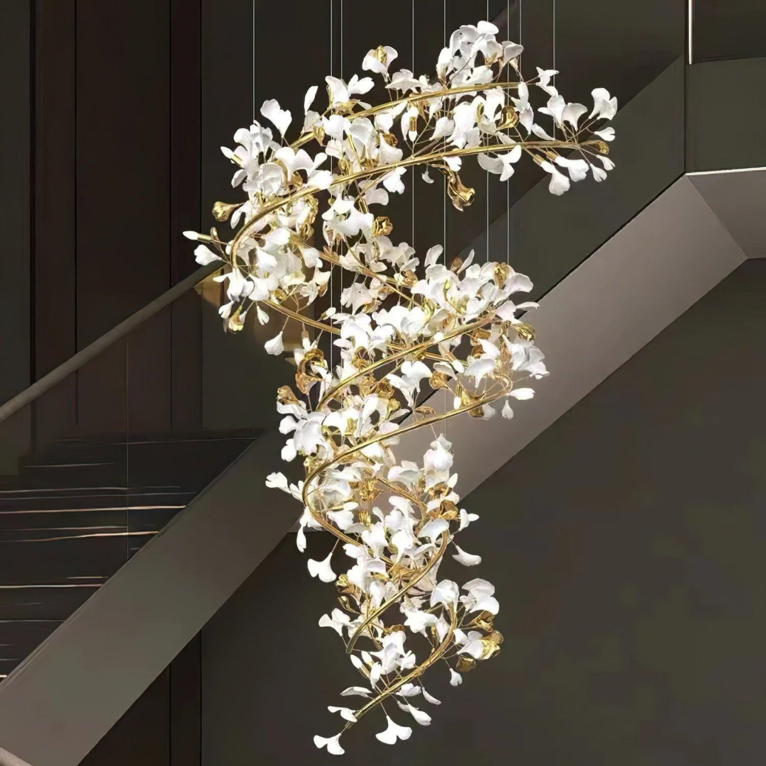 ÉLÉA - Lustre Suspendu Fleur Moderne, Métal/Céramique, Doré.