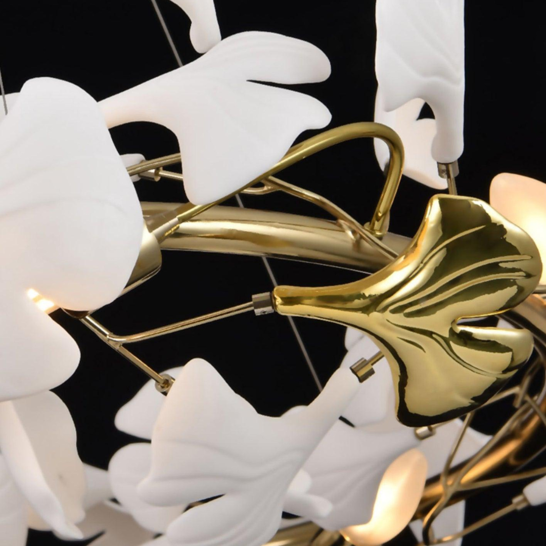AMA - Lustre Fleur Moderne , Métal/Céramique, Blanc/Doré.