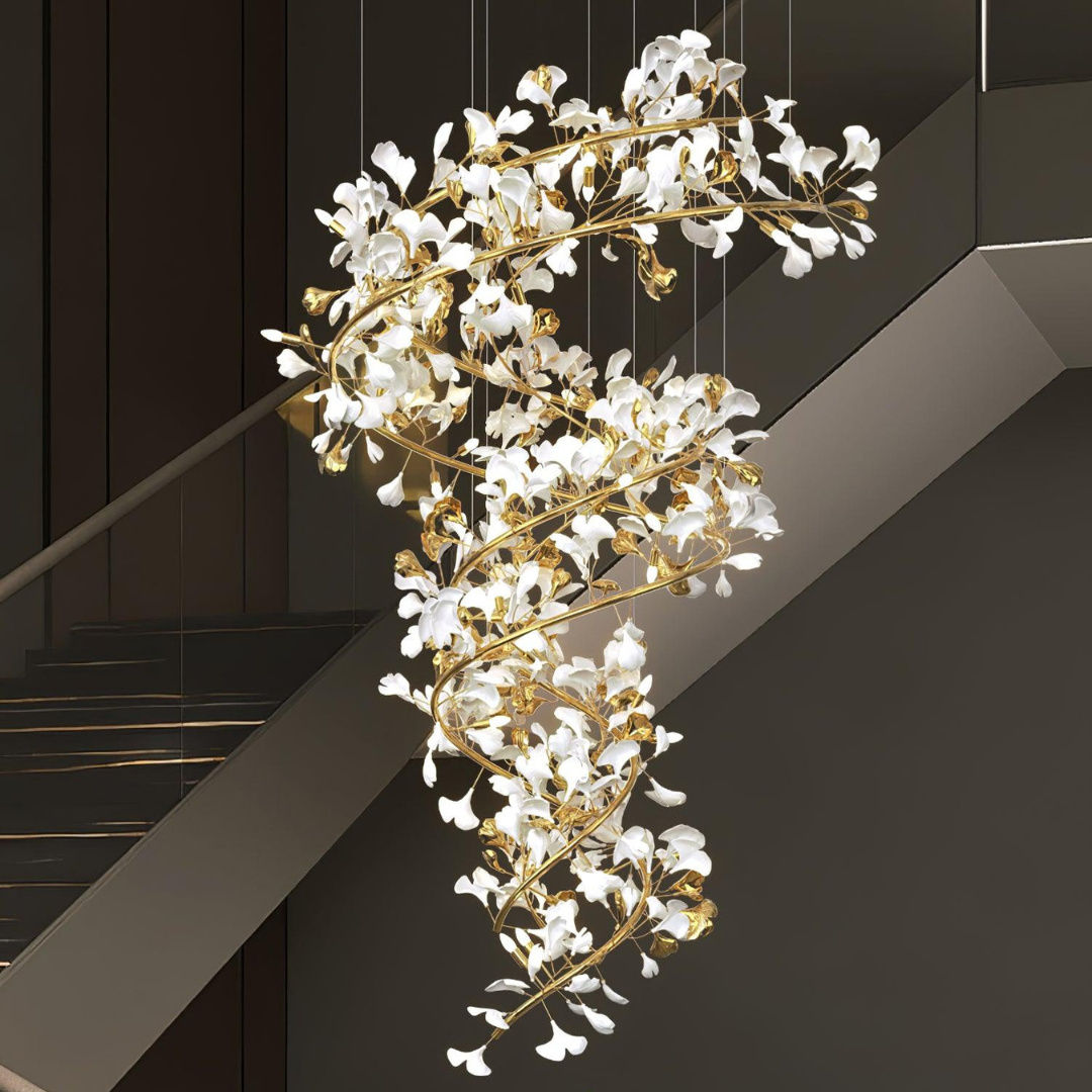 AMA - Lustre Fleur Moderne , Métal/Céramique, Blanc/Doré.