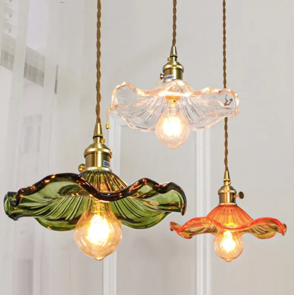 HANA - Suspension Fleur Vintage, Verre, Transparente/Verte/Ambre