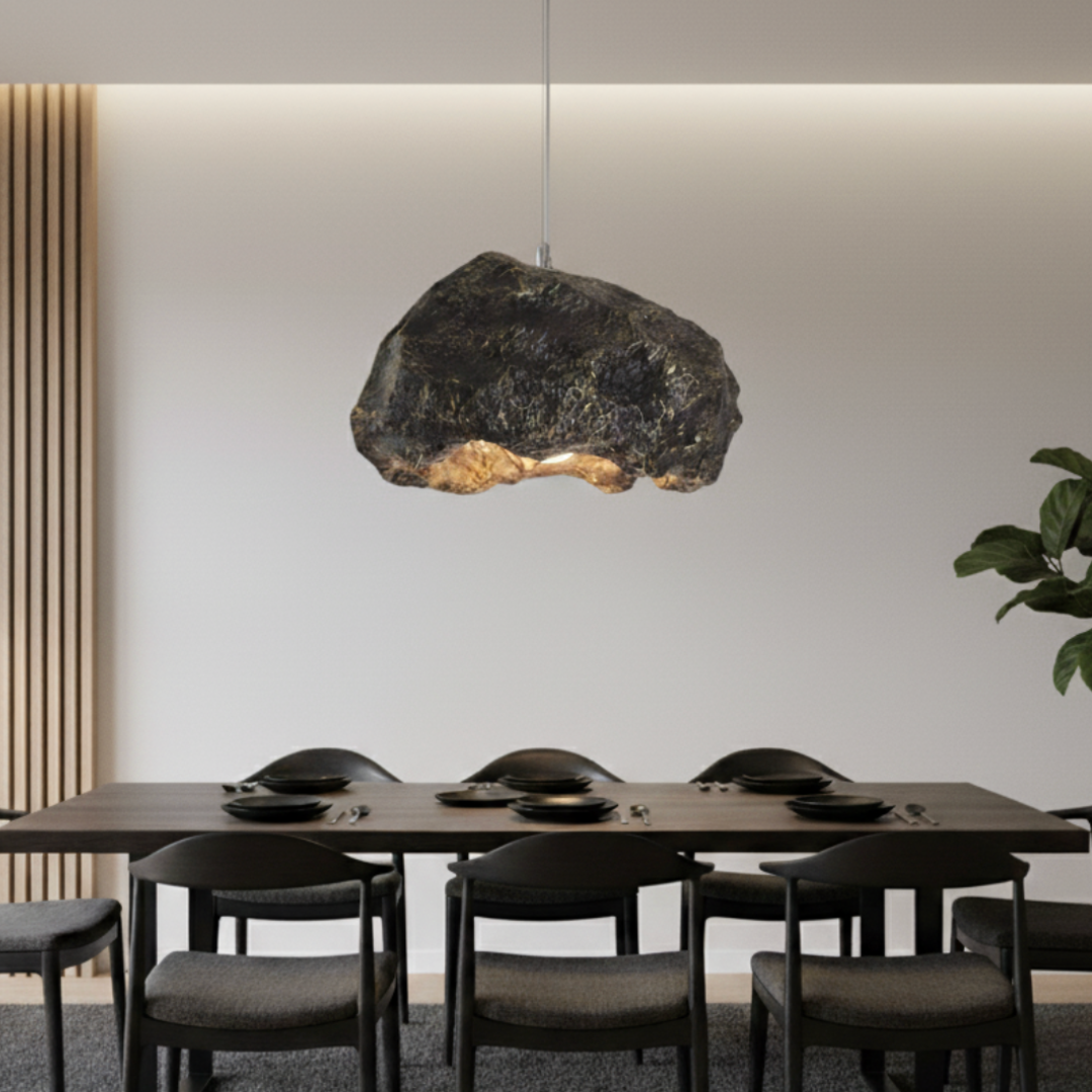 ROCA - Luminaire Suspension Wabi Sabi Naturelle, Roche, Gris/Noir.