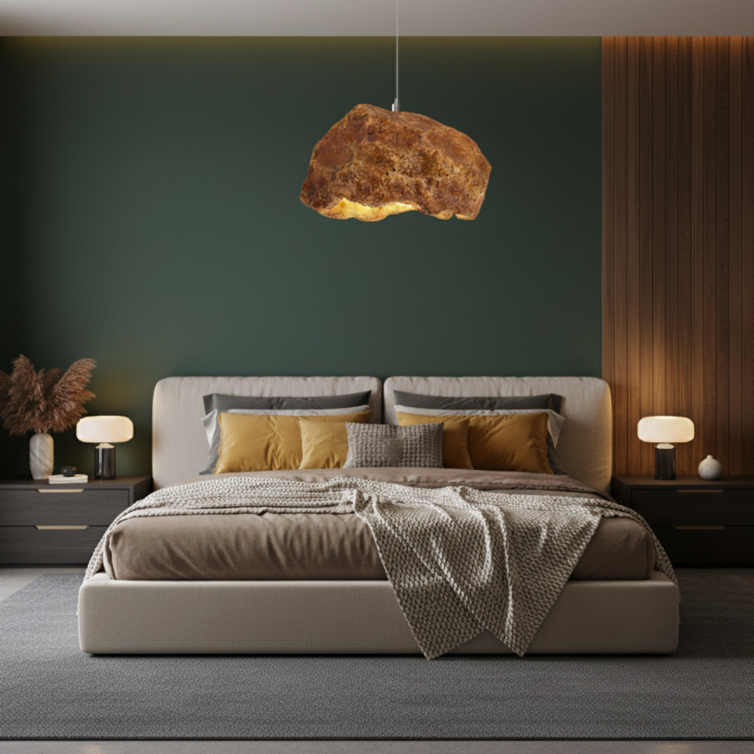 ROCA - Luminaire Suspension Wabi Sabi Naturelle, Roche, Gris/Noir.
