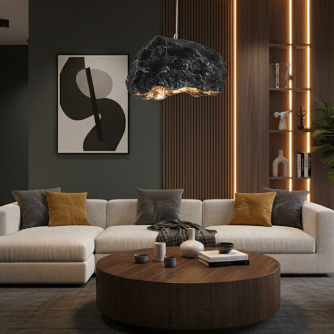 ROCA - Luminaire Suspension Wabi Sabi Naturelle, Roche, Gris/Noir.