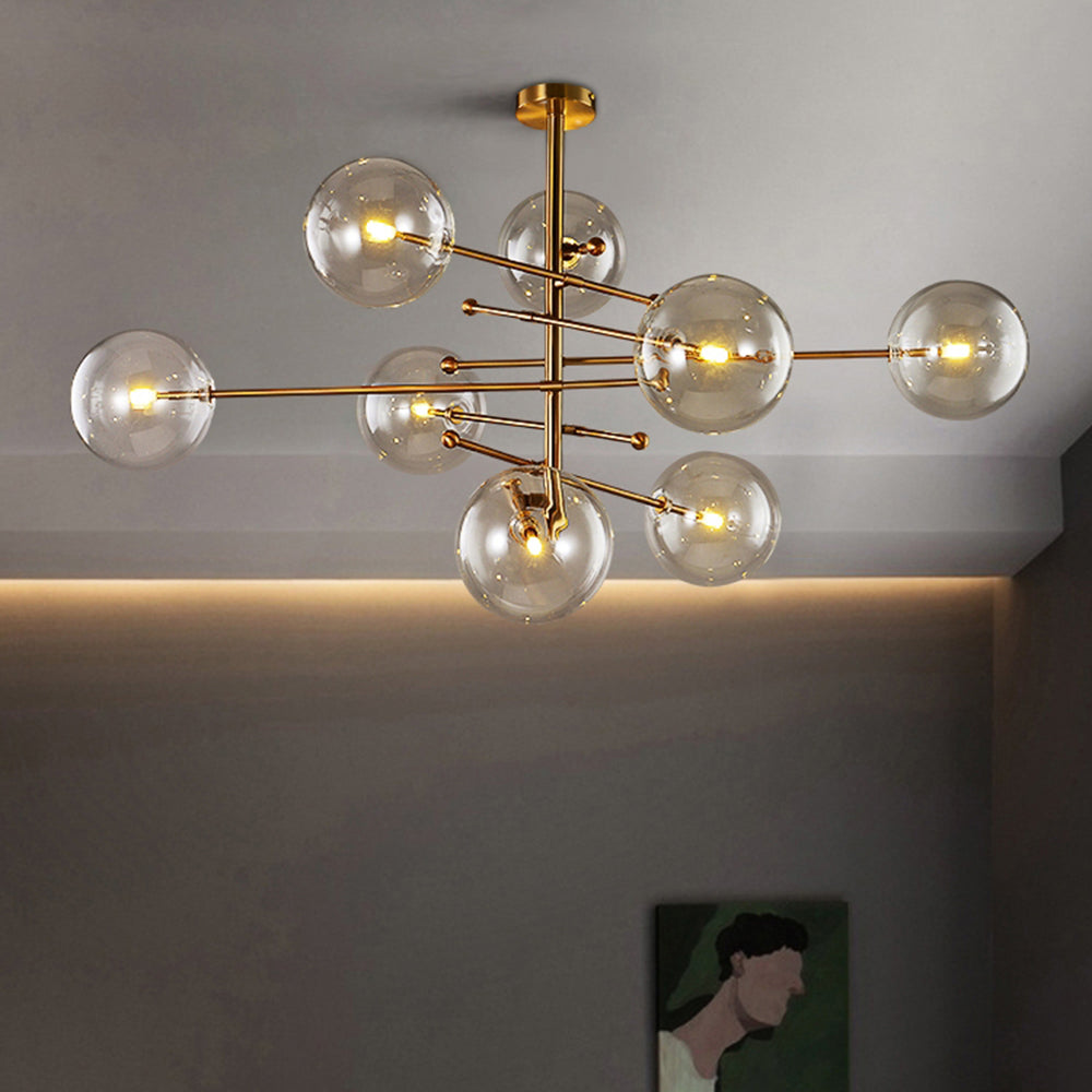 LOVA - Plafonnier Moderne Bulles, Métal/Verre, Noir/Doré.