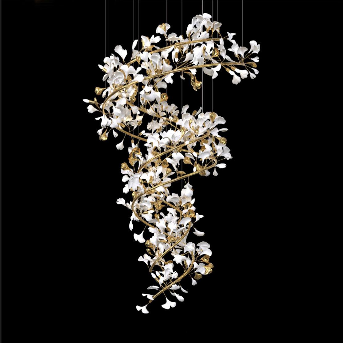 AMA - Lustre Fleur Moderne , Métal/Céramique, Blanc/Doré.