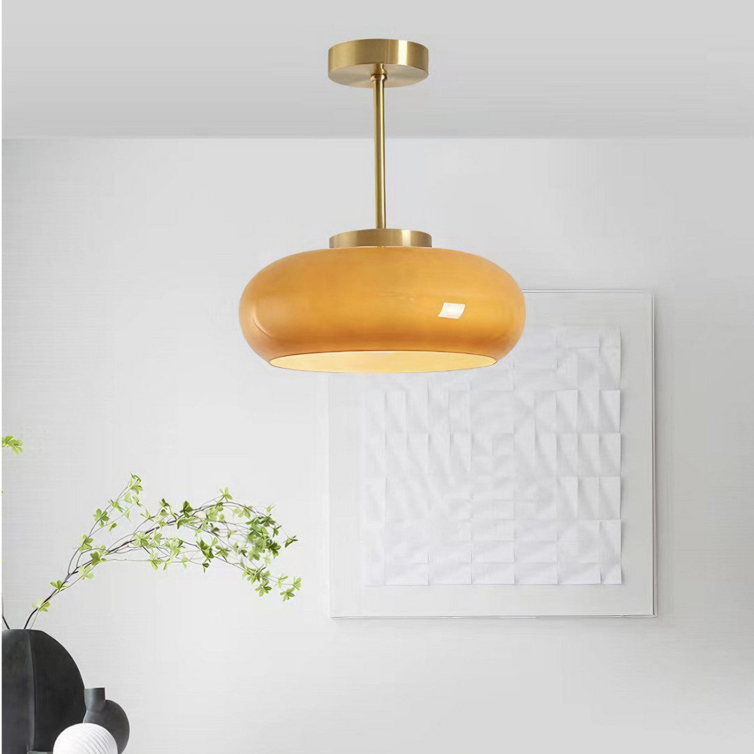 KYRO - Plafonnier Rond Moderne, Métal/Verre, Orange/Blanc.