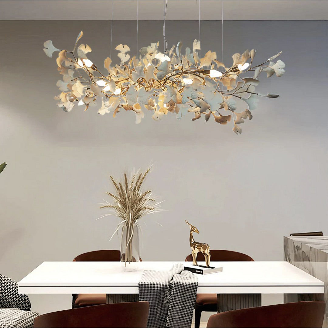 FUYA - Lustre Moderne Feuilles, Métal/Céramique, Blanc.
