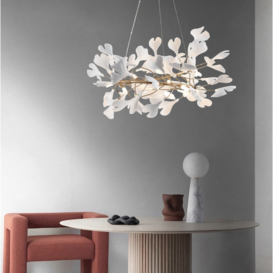 FUYA - Lustre Moderne Feuilles, Métal/Céramique, Blanc.