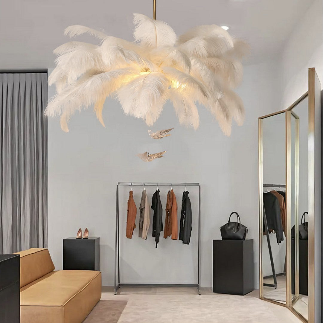 PLUME - Lustre Naturel Plume/Verre, Blanc.