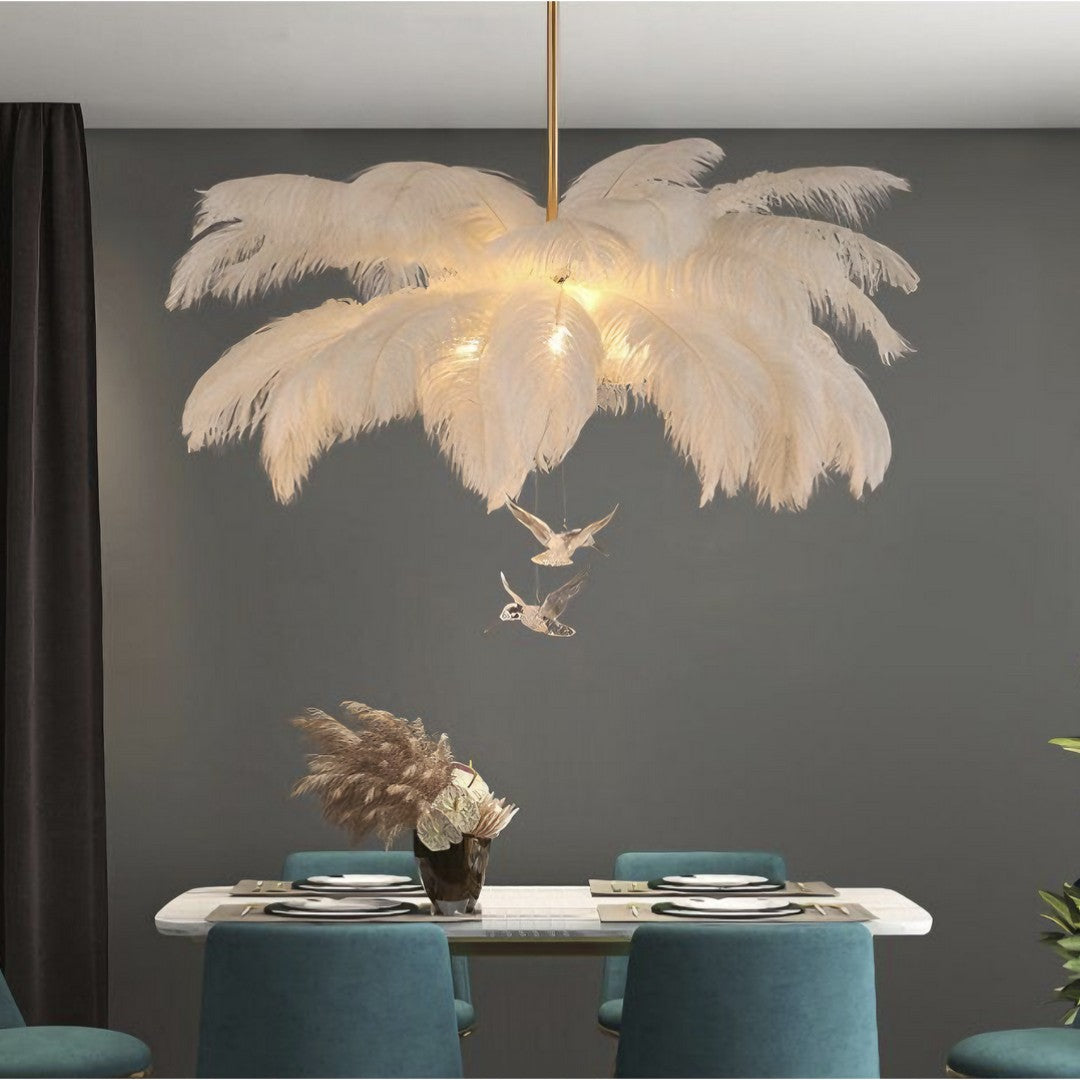 PLUME - Lustre Naturel Plume/Verre, Blanc.