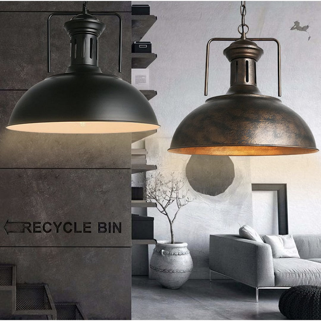 DOMI - Luminaire Suspension Dôme Industrielle, Noir/Blanc/Rouille
