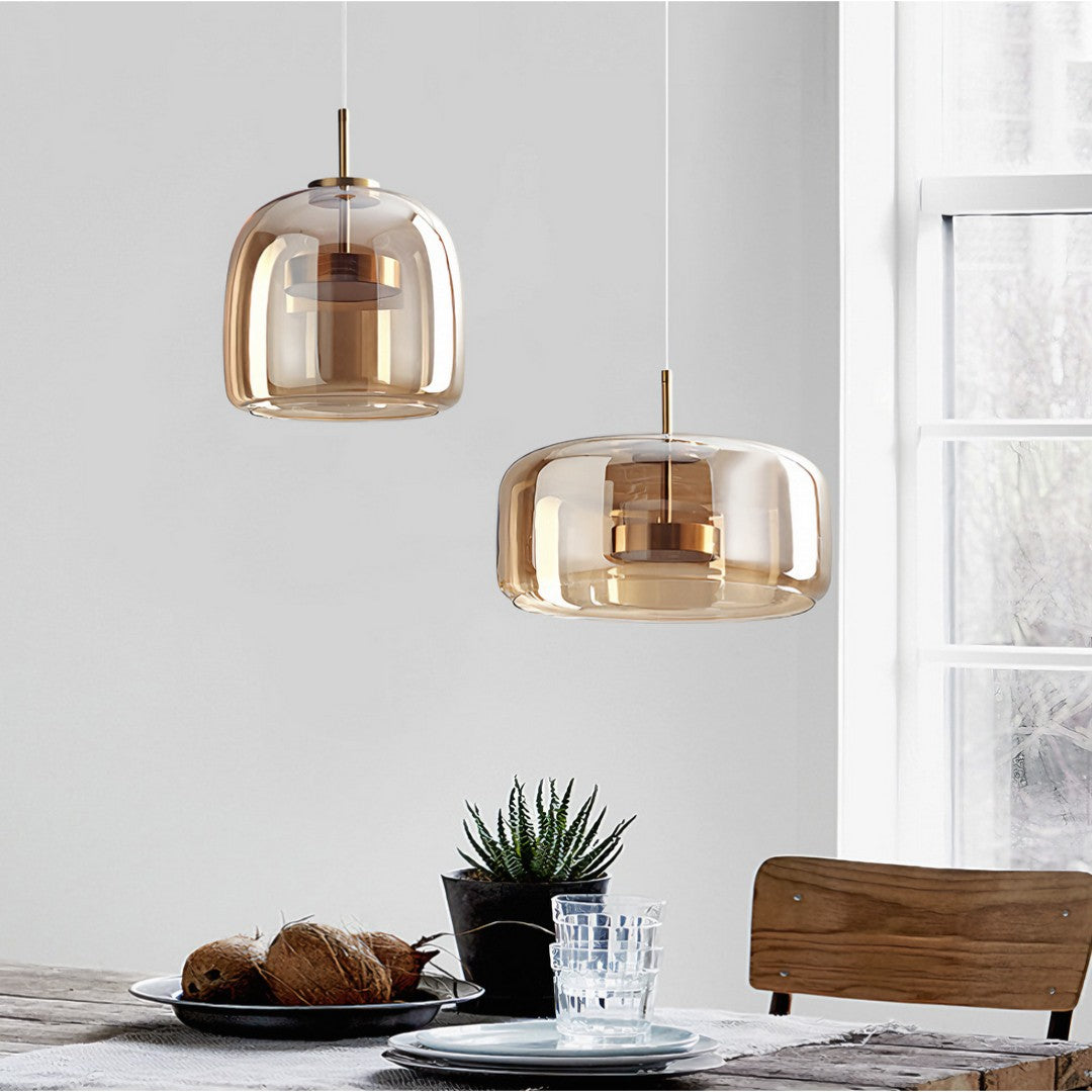 VITRA - Lustre Suspension Cylindre Moderne, Claire/Grise Fumée/Ambre