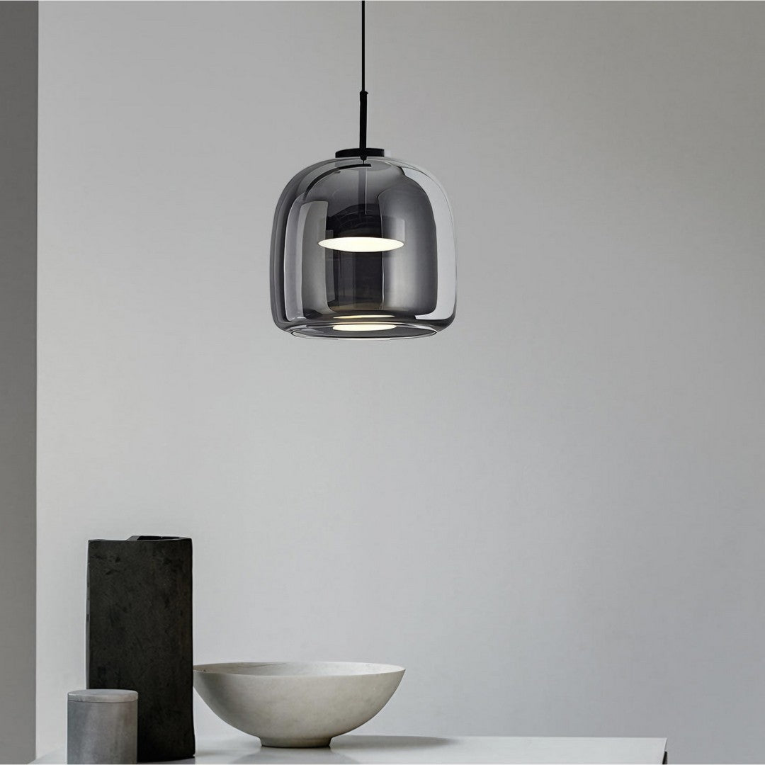 VITRA - Lustre Suspension Cylindre Moderne, Claire/Grise Fumée/Ambre