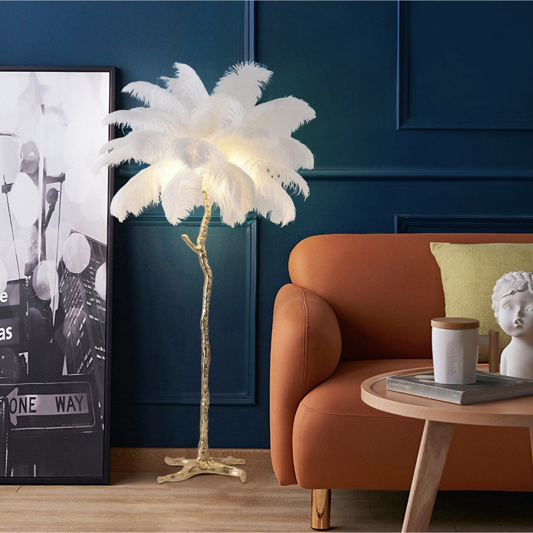 LIVO - Lampadaire Naturel Plume, Blanc