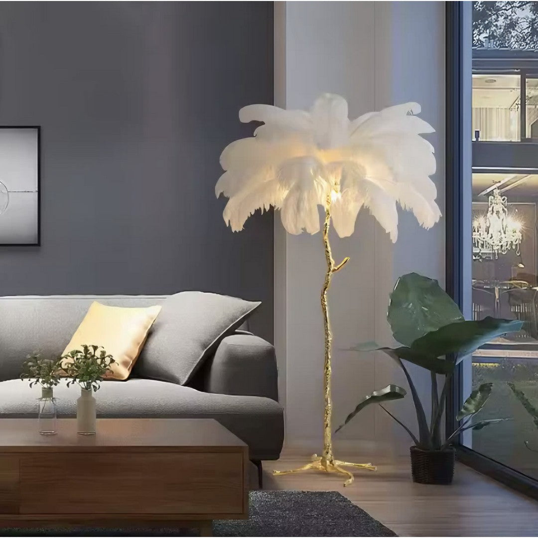 LIVO - Lampadaire Naturel Plume, Blanc