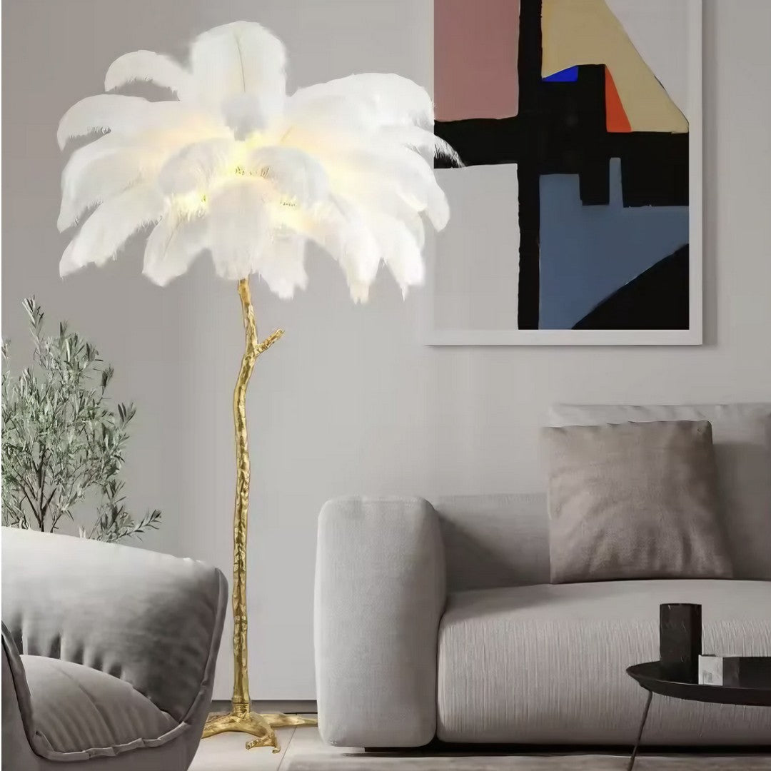 LIVO - Lampadaire Naturel Plume, Blanc