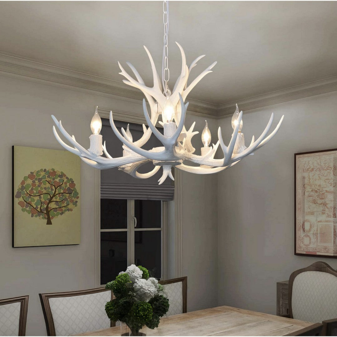 EDEN - Lustre Bois Vintage, Blanc/Marron, Métal/Résine.