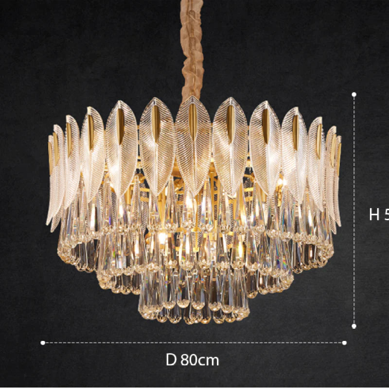 PADO - Lustre Plume Cristal, Métal/Cristal, Doré.