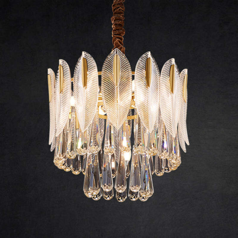 PADO - Lustre Plume Cristal, Métal/Cristal, Doré.