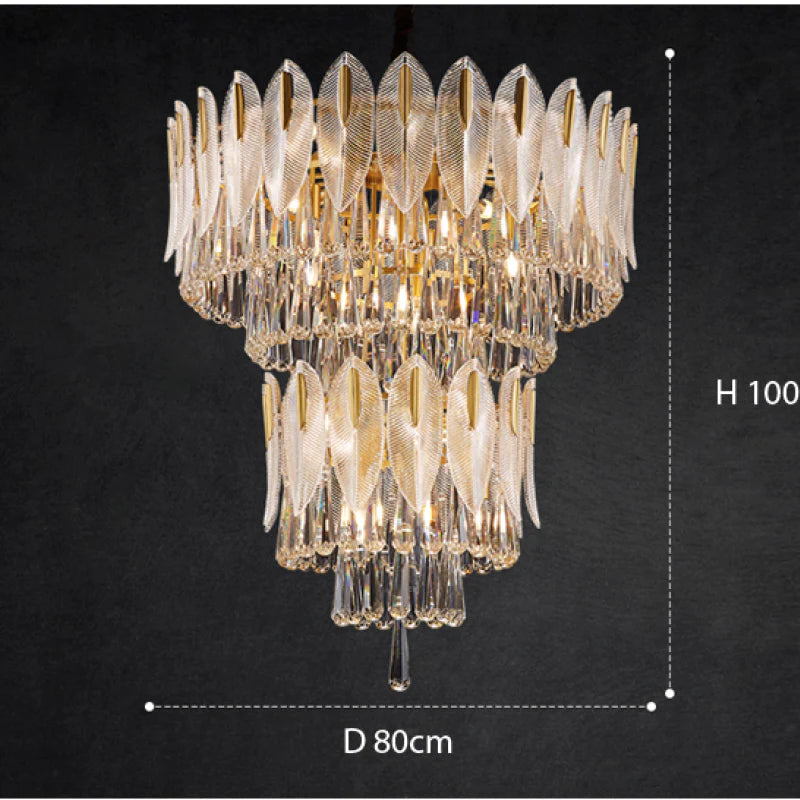 PADO - Lustre Plume Cristal, Métal/Cristal, Doré.