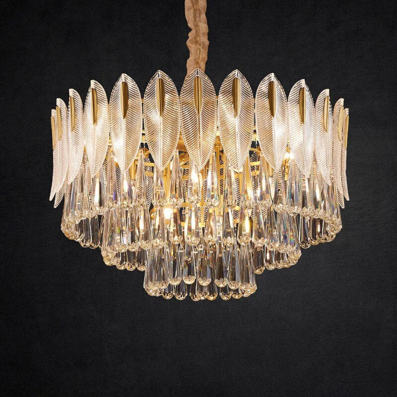 PADO - Lustre Plume Cristal, Métal/Cristal, Doré.