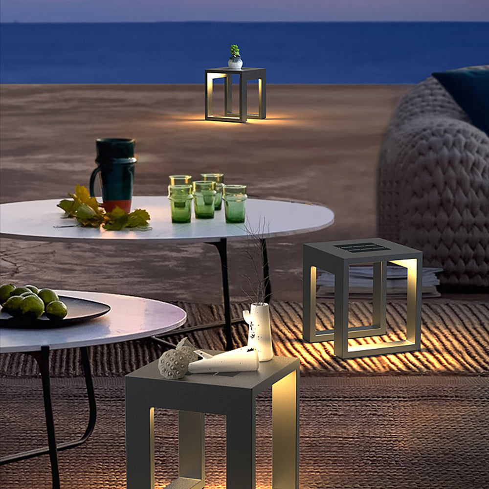 TATO - Table Extérieur Solaire LED Rectangulaire Moderne, Noir