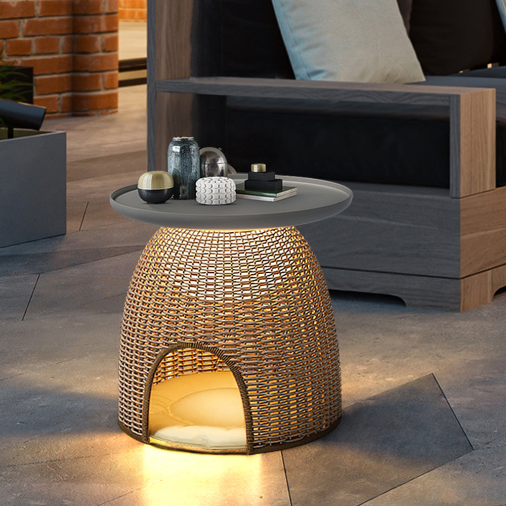 DOMA - Lampe Solaire LED Dôme Rotin, Bois