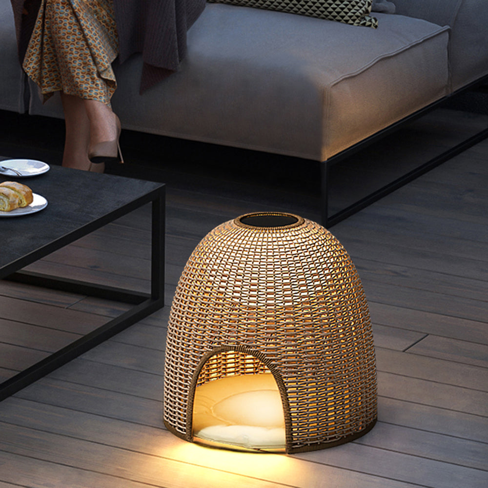 DOMA - Lampe Solaire LED Dôme Rotin, Bois
