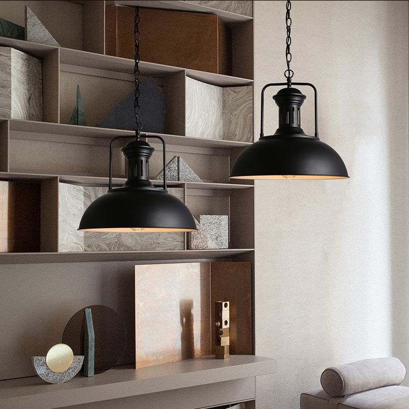 DOMI - Luminaire Suspension Dôme Industrielle, Noir/Blanc/Rouille