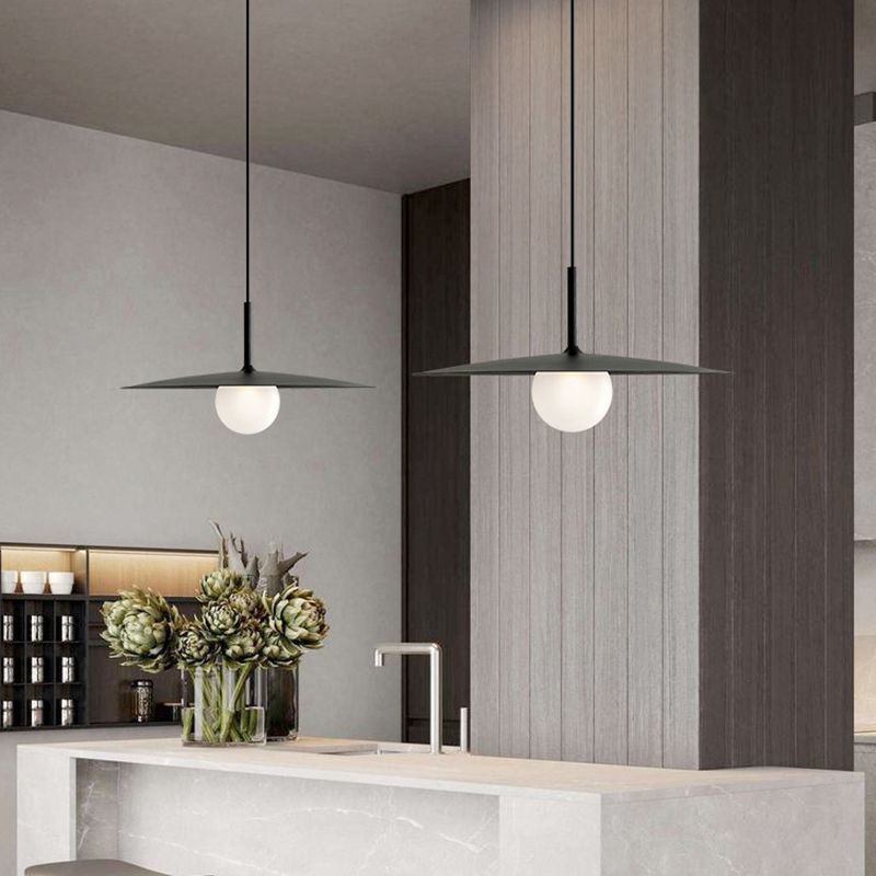 DUCCI - Lustre Suspension Dôme Moderne, Métal/Verre, Noir/Blanc/Gris