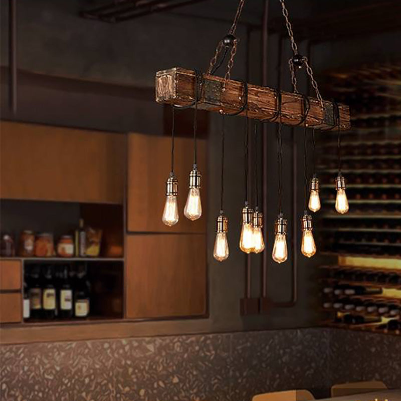 POLO - Luminaire Suspendu Linéaire Brun/Bois/Métal/Verre