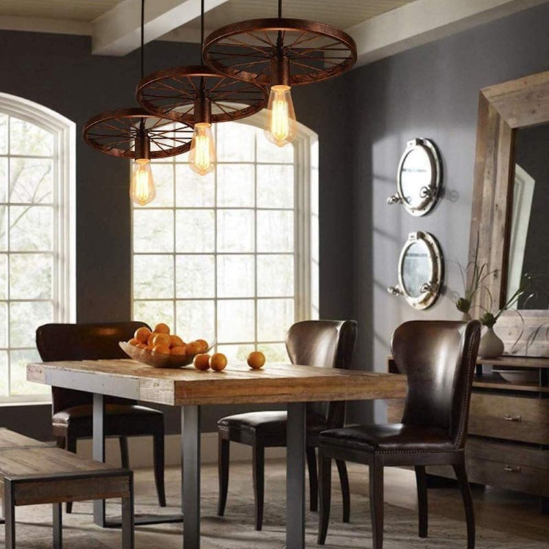 ROULA - Luminaire Suspendu Rond Vintage, Noir/Rouille