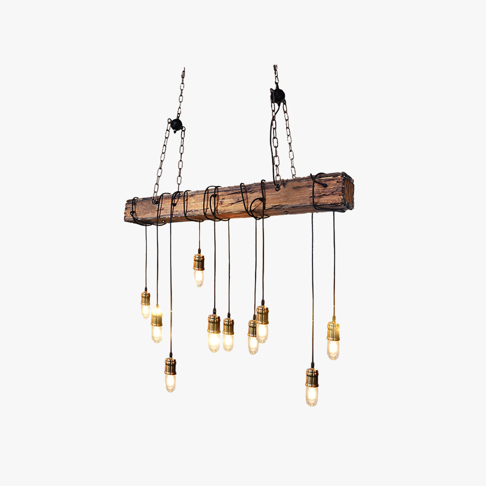 POLO - Luminaire Suspendu Linéaire Brun/Bois/Métal/Verre