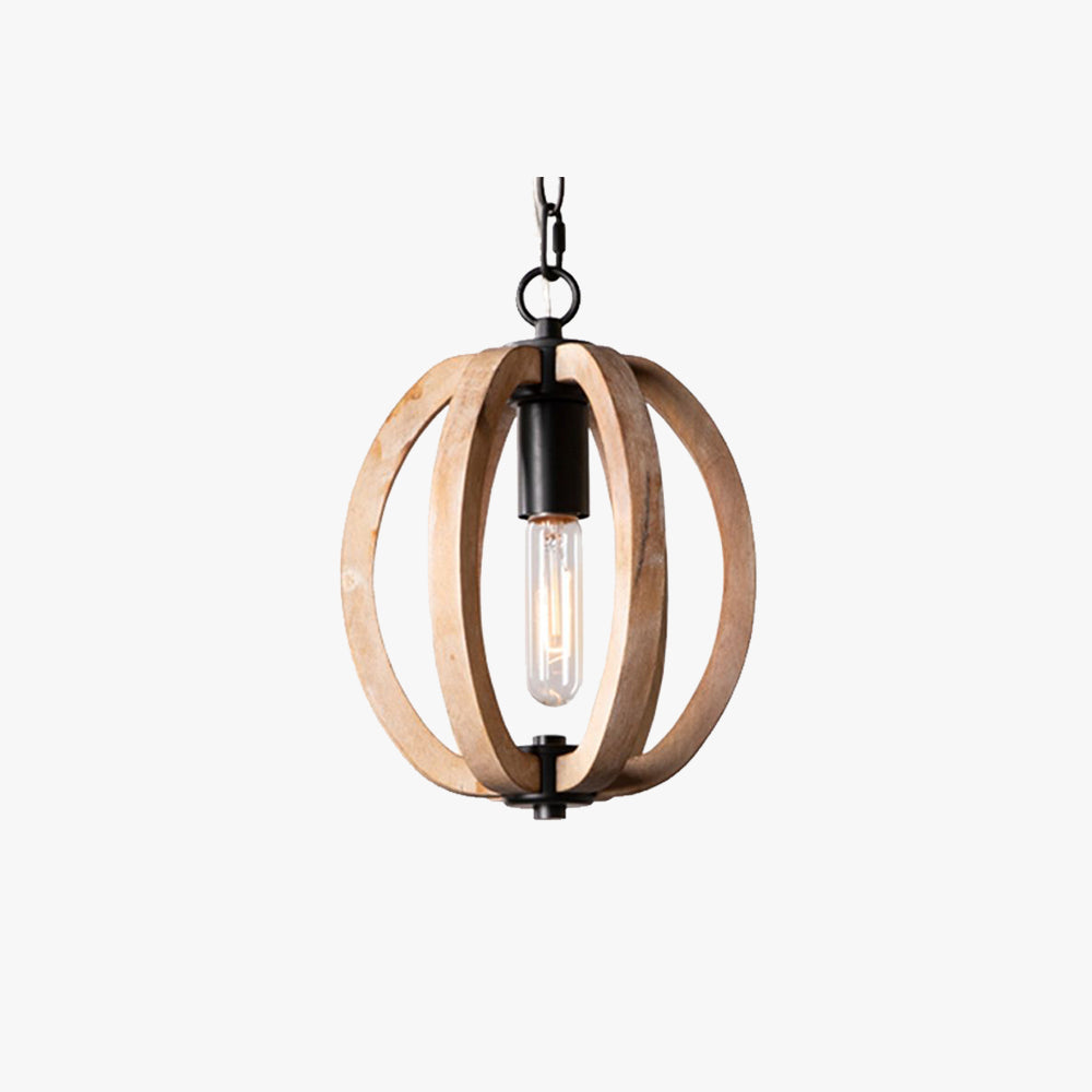 BOHO - Luminaire Suspension Sphère Vintage, Métal/Bois.