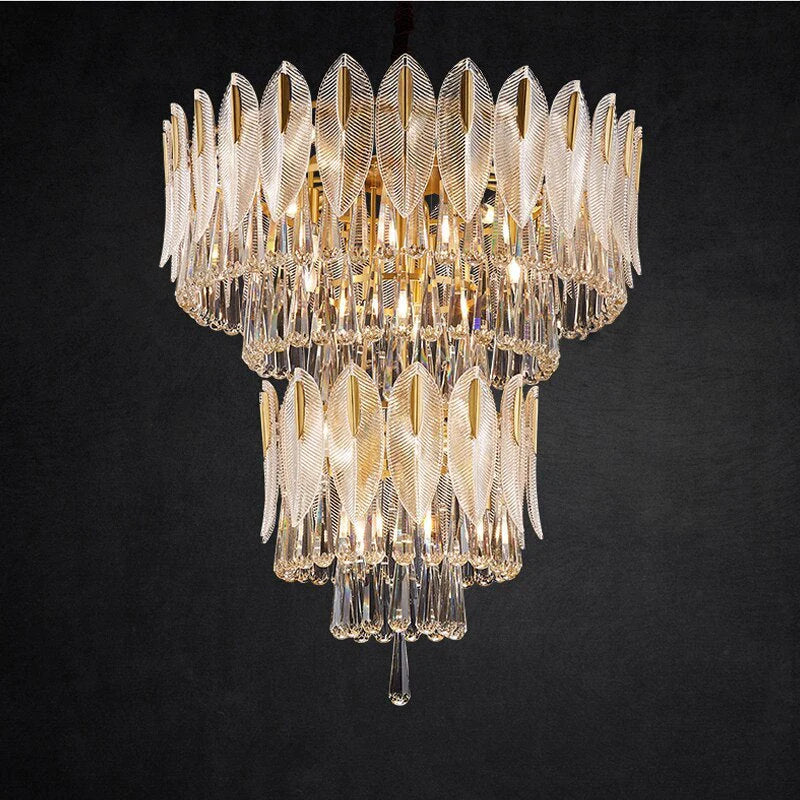PADO  - Lustre Plume Cristal, Métal/Cristal, Doré.